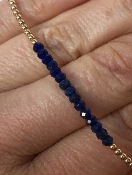 Karen Lazar - 2MM Yellow Gold Filled Bracelet with Royal Blue Stones - Picture 5 of 5